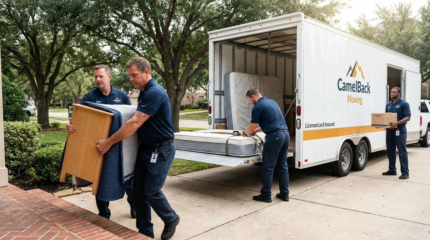 Crew loading residential truck for cross-state move from Smithfield, VA